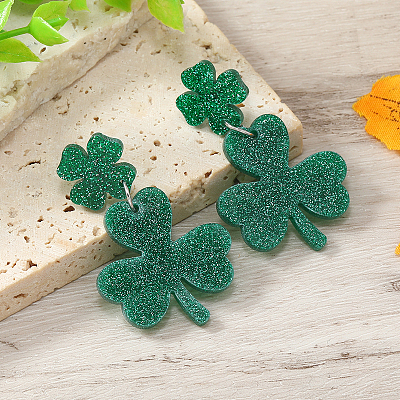 Shiny Acrylic Clover Dangle Stud Earrings HR9166-6-1