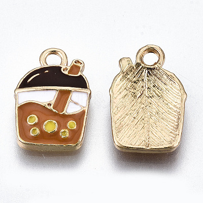 Light Gold Plated Alloy Enamel Pendants X-ENAM-T009-75-RS-1