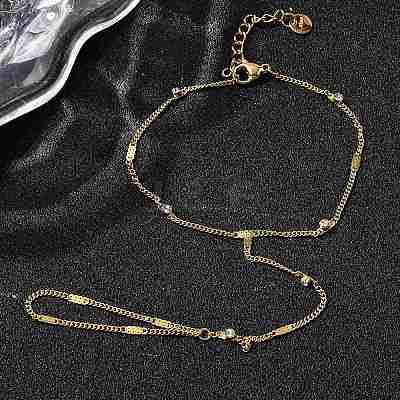 304 Stainless Steel Rhinestone Link Ring Bracelets for Women BJEW-Z140-05G-1