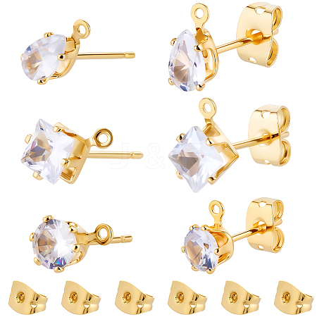 Brass Micro Pave Cubic Zirconia Stud Earring Findings KK-BBC0022-24-1