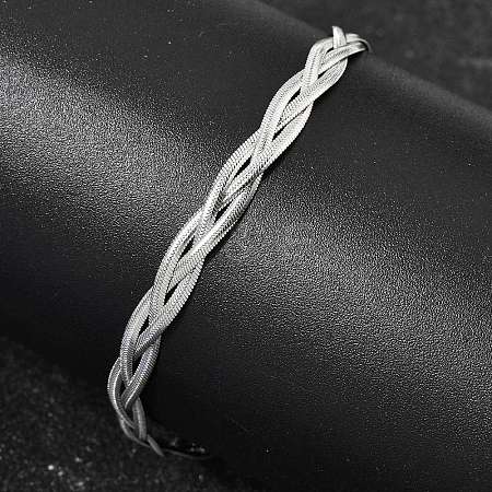 304 Stainless Steel Interlocking Herringbone Chain Bracelet for Women BJEW-K240-08B-P-1