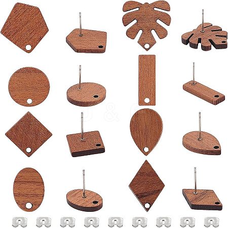 Olycraft Walnut Wood Stud Earring Findings DIY-OC0005-42P-1