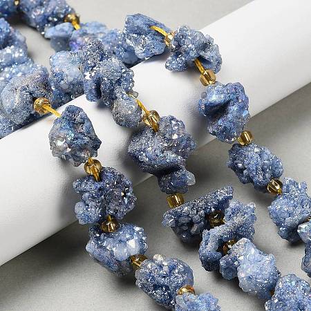 Electroplated Natural Druzy Agate Beads Strands G-G289-02C-1
