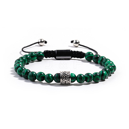 Natural Malachite Round Braided Bead Bracelets for Women Men PM4065-2-1