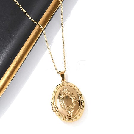 304 Stainless Steel Oval Locket Pendant Cable Chain Necklaces for Women NJEW-M050-04D-G-1