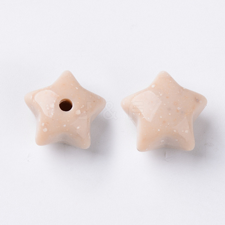  Jewelry Beads Findings Opaque Acrylic Beads, Half Drilled, Star, Wheat, 16x16~17x11.5mm, Half Hole: 2.5mm, about 300pcs/500g