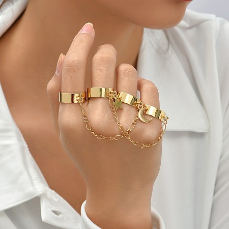 Alloy Star & Moon Link Ring Bracelets WG09712-01-1