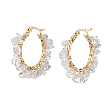 Natural Quartz Crystal Hoop Earring EJEW-JE05709-03-1