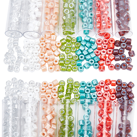  588Pcs 7 Style Opaque & Transparent Colours Luster Glass Round Bugle Beads SEED-NB0001-88-1