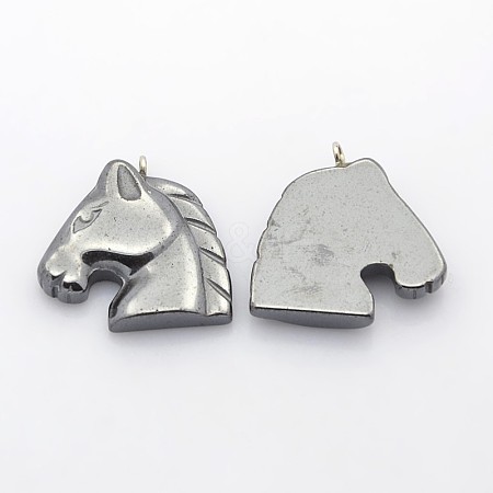 Non-Magnetic Synthetic Hematite Horse Head Pendants G-J232-15-1