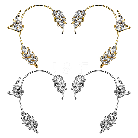 4Pcs 4 Styles Leaf Alloy Rhinestone Cuff Earrings EJEW-GO0002-29-1