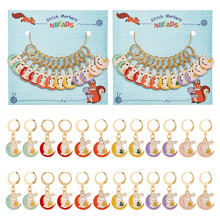 Alloy Enamel Rabbit & Moon Pendant Locking Stitch Markers HJEW-AB00027-1