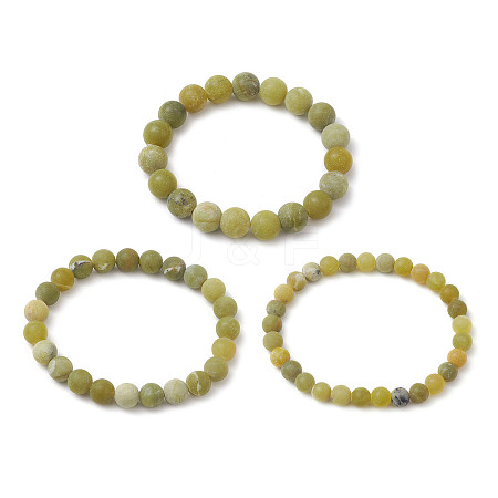 3Pcs Frosted Natural TaiWan Jade Round Beaded Stretch Bracelets for Women Men BJEW-JB11478-1