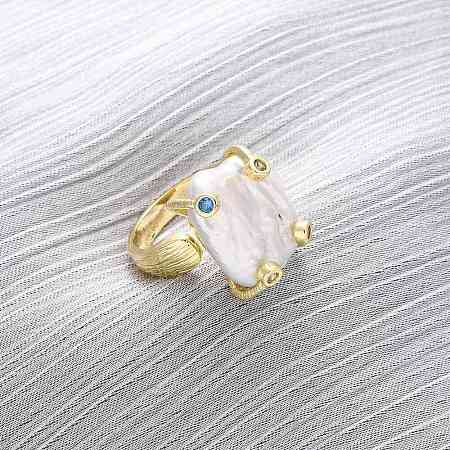 Brass with Natural Baroque Pearl Finger Rings RJEW-Q023-01G-1