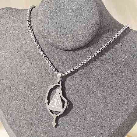 304 Stainless Steel Nossa Senhora Aparecida Virgin Pendant Box Chain Necklaces NJEW-H055-07P-1