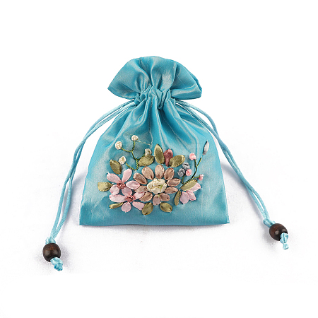 Flower Pattern Satin Jewelry Packing Pouches PW-WG90050-05-1