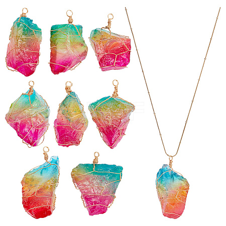 8Pcs Electroplated Rainbow Color Raw Rough Natural Quartz Crystal Big Pendants PALLOY-AB00184-1