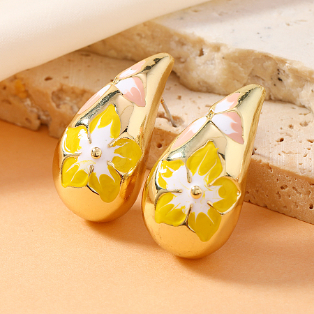 Elegant Teardrop with Flower Pattern Alloy Stud Earrings HV4164-5-1