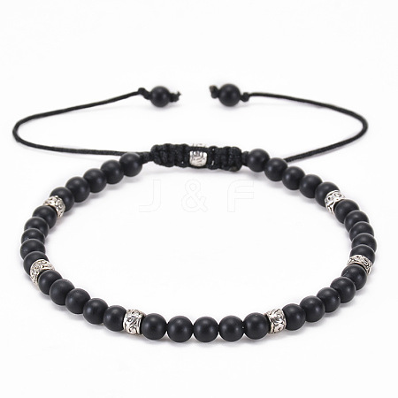 Adjustable Natural Black Agate Beaded Bracelets for Women BE7794-8-1