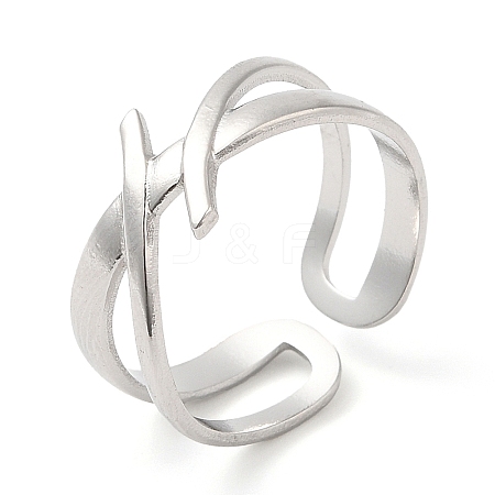 Non-Tarnish 304 Stainless Steel Hollow Open Cuff Ring for Women RJEW-I098-18P-1