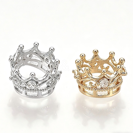 Brass with Clear Cubic Zirconia Crown European Beads KK-T035-122-M-1