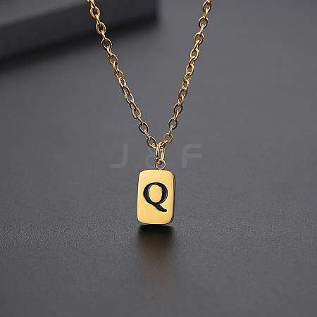 Titanium Steel Rectangle with Initial Letter Pendant Necklace with Cable Chains for Women LETT-PW0002-01G-Q-1