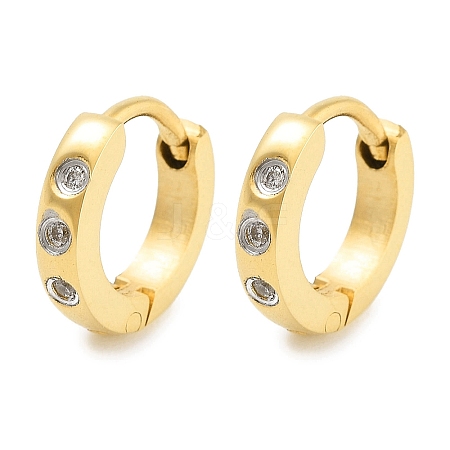Ion Plating(IP) 304 Stainless Steel Pave Clear Cubic Zirconia Huggie Hoop Earrings for Women EJEW-C096-04G-1
