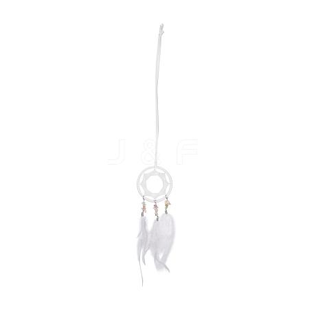 Iron Woven Web/Net with Feather Pendant Decorations AJEW-B017-01-1