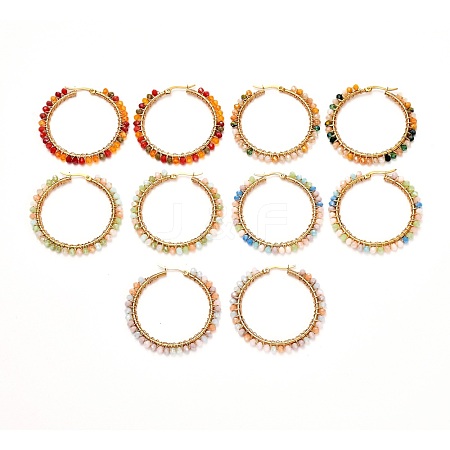 Glass Faceted Round Beads Hoop Earrings EJEW-JE04599-1