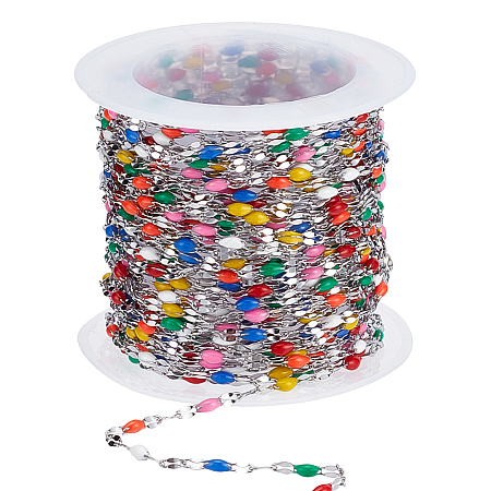 304 Stainless Steel Enamel Dapped Chains CHS-WH0010-06P-1-1