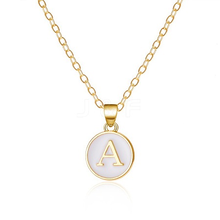 Alloy White Enamel Flat Round with Letter Pendant Necklaces FS-WG63565-01-1