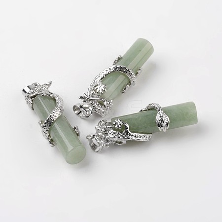 Tube Natural Green Aventurine Pendants G-L455-H03-1
