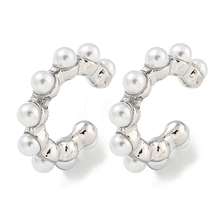 Rack Plating Brass Plastic Pearl Beads Cuff Earrings for Women EJEW-I302-01P-1