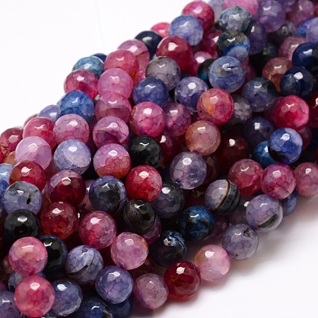 Dyed Natural Agate Faceted Round Beads Strands X-G-E320E-8mm-02-1