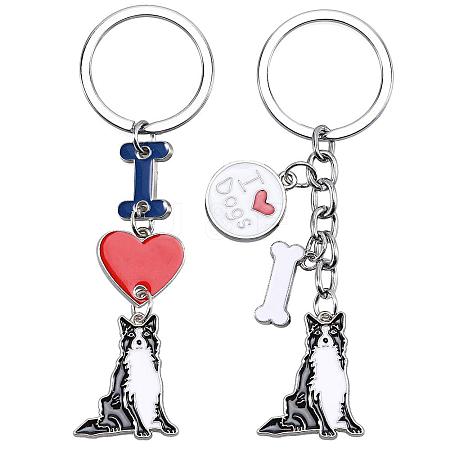 WEWAYSMILE 2 pcs Dog Keychain Car Keychain Pet Pendant Key-Ring Lovely Dog Key-ring Portable Metal Keychain Gift for Pet Lover Birthday Puppy Theme Party Supplies (Border Collie) JX786A-1