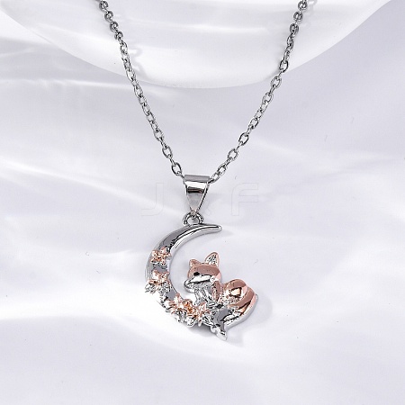 Brass Moon Fox Pendant Cable Chain Necklaces for Women LS-NJEW-C067-02P-1