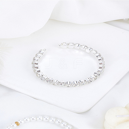 1Pc Alloy Rhinestone Cuff Bangles for Women BJEW-LP0012-02P-1
