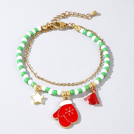 Christmas Glass Multi-Strand Bracelets LS0515-4-1