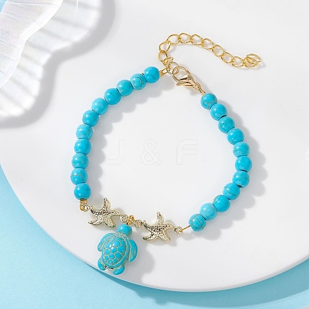 304 Stainless Steel & Synthetic Turquoise Charm Bracelets BJEW-JB14065-01-1