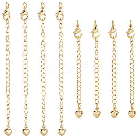 12Pcs 2 Styles Brass Chain Extender with Heart Charms and Lobster Clasps KK-BBC0021-77-1