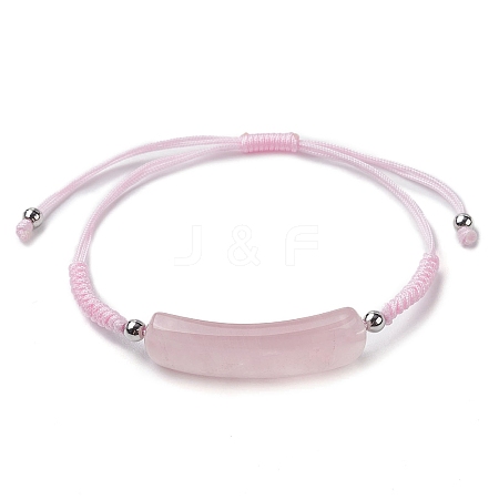 Curved Rectangle Natural Rose Quartz Adjustable Nylon Cord Braided Bead Bracelets for Women Men BJEW-JB10280-01-1