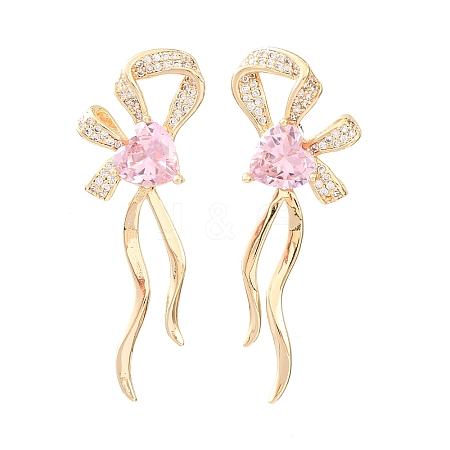 Brass Micro Pave Cubic Zirconia Stud Earrings for Women KK-CBADFF4-05G-1