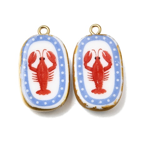 Fruit & Floral & Animals Printed Handmade Porcelain Pendants X-STAS-Z207-01G-05-1