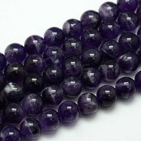 Natural Amethyst Round Bead Strands G-L170-12mm-02-1