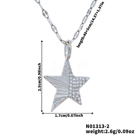 Elegant and Stylish Brass Sparkling Clear Cubic Zirconia Star Pendant Necklaces for Women BI4954-2-1