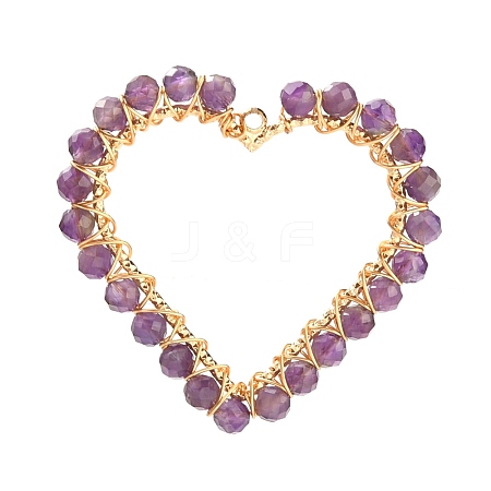 Heart Natural Faceted Amethyst Pendants PALLOY-JF00511-02-1