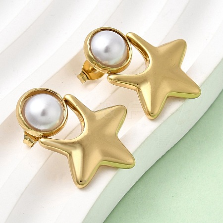201 Stainless Steel ABS Plastic Pearl Stud Earrings EJEW-Z151-13G-05-1