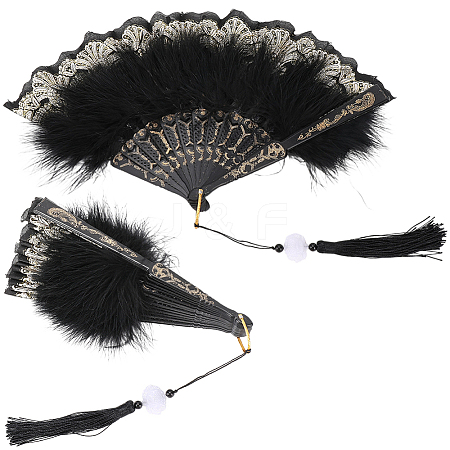 Plastic & Feather Fan Staves Design AJEW-WH20064-47A-1