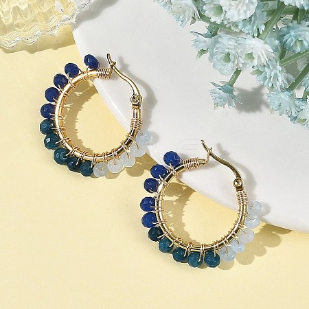 Dyed Natural Malaysia Jade Rondelle Bead & 201 Stainless Steel Hoop Earrings EJEW-JE07415-02-1