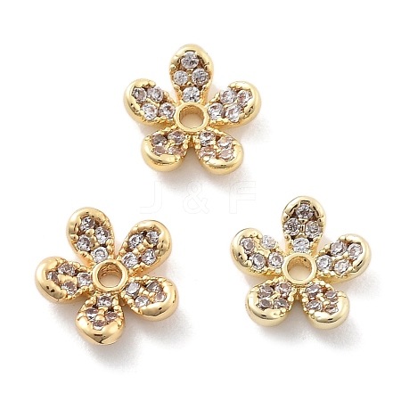 Rack Plating Flower Brass Micro Pave Clear Cubic Zirconia Bead Caps KK-H449-65G-04-NR-1